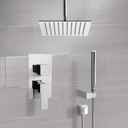 Chrome Ceiling Shower System With Rain Shower Head and Hand Shower Remer SFH42